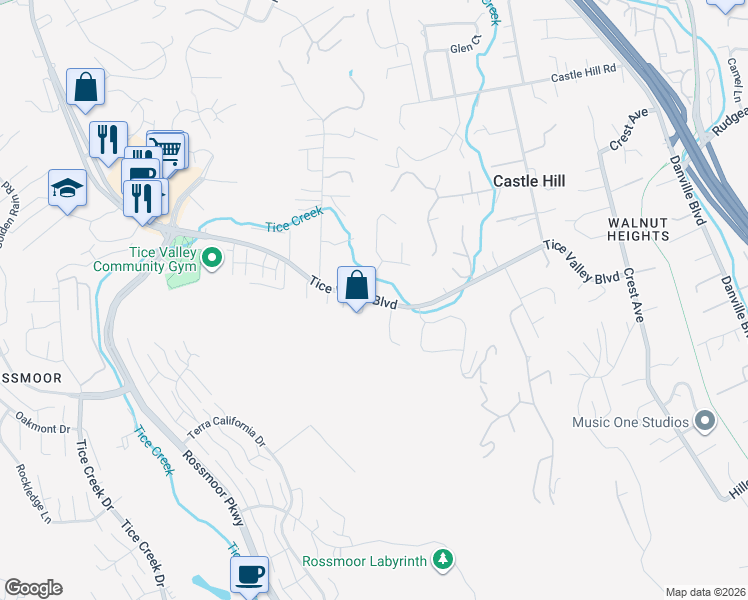 map of restaurants, bars, coffee shops, grocery stores, and more near 1599 Coventry Court in Walnut Creek
