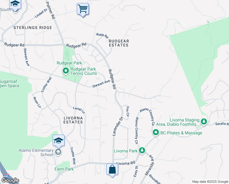 map of restaurants, bars, coffee shops, grocery stores, and more near 2409 Lavender Drive in Walnut Creek