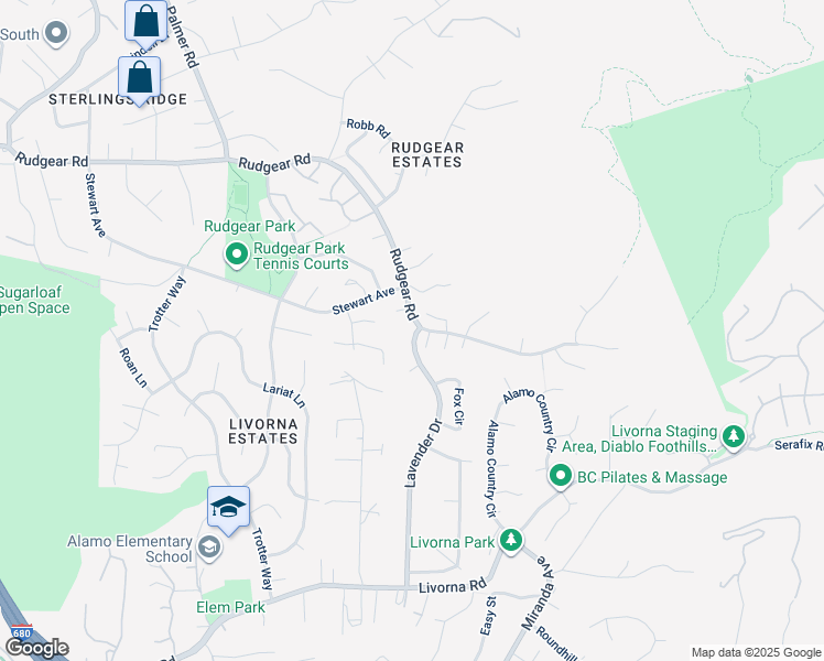 map of restaurants, bars, coffee shops, grocery stores, and more near 2409 Lavender Drive in Walnut Creek