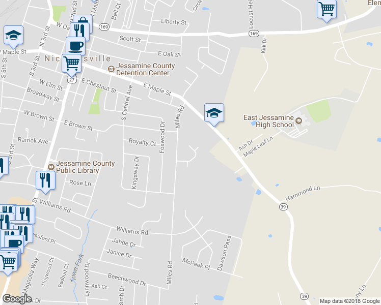 map of restaurants, bars, coffee shops, grocery stores, and more near 300 Elkchester Circle in Nicholasville