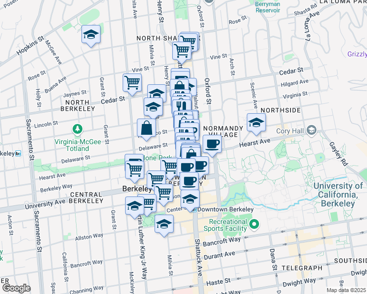 map of restaurants, bars, coffee shops, grocery stores, and more near in Berkeley