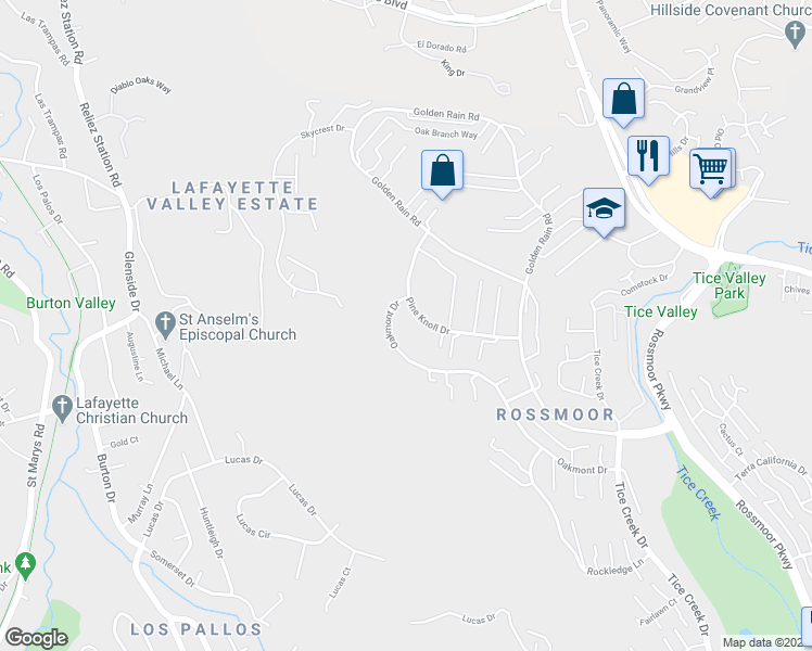 map of restaurants, bars, coffee shops, grocery stores, and more near 1732 Oakmont Drive in Walnut Creek