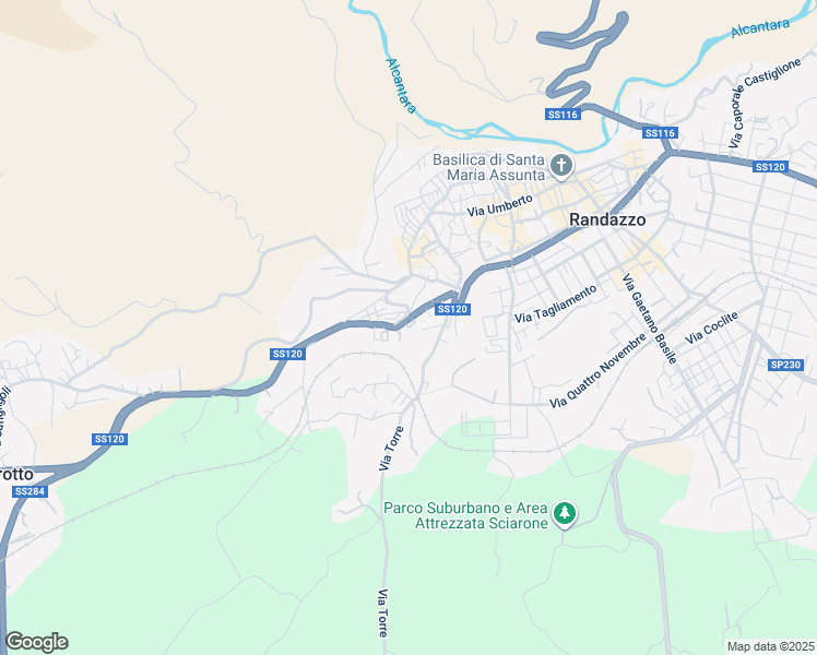 map of restaurants, bars, coffee shops, grocery stores, and more near Viale dei Caduti in Randazzo