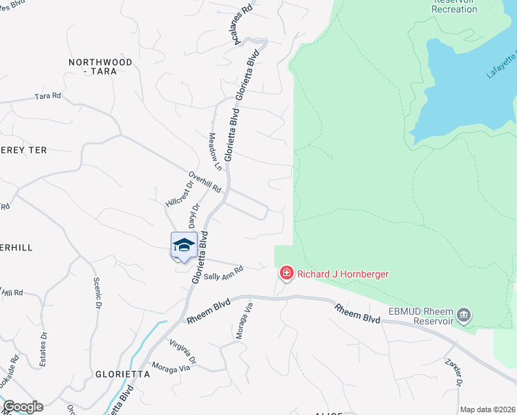 map of restaurants, bars, coffee shops, grocery stores, and more near 33 Parklane Drive in Orinda