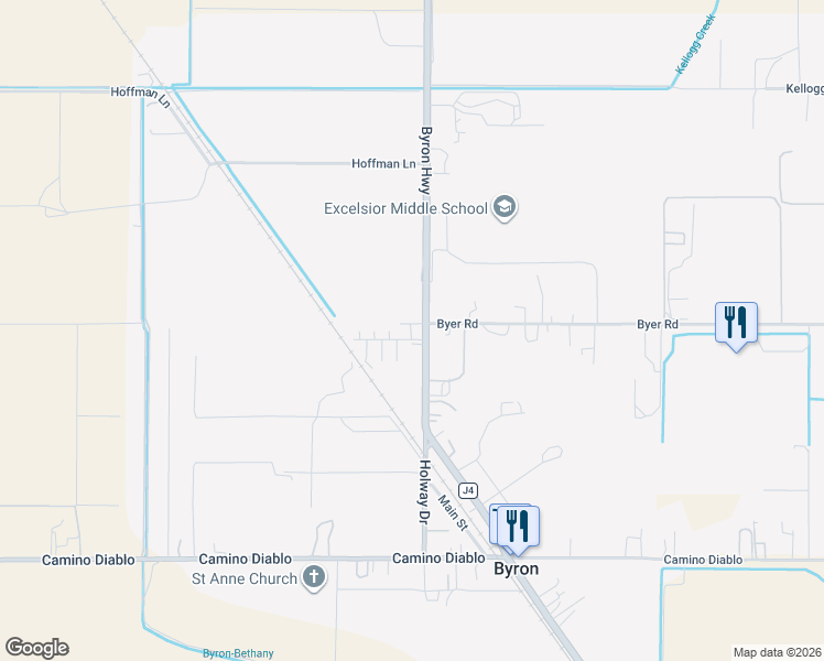 map of restaurants, bars, coffee shops, grocery stores, and more near 14500 Byron Highway in Byron