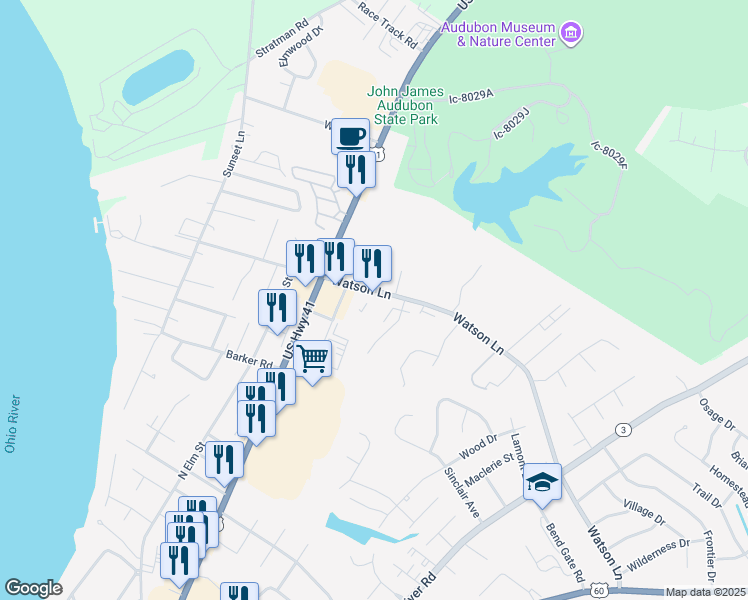 map of restaurants, bars, coffee shops, grocery stores, and more near 519-529 Watson Lane in Henderson
