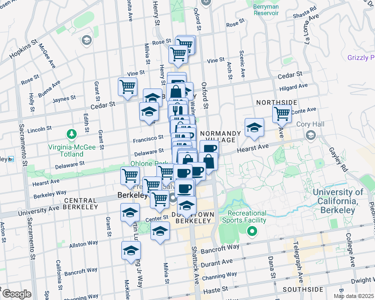 map of restaurants, bars, coffee shops, grocery stores, and more near in Berkeley