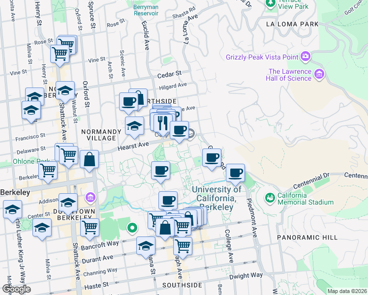 map of restaurants, bars, coffee shops, grocery stores, and more near in Berkeley