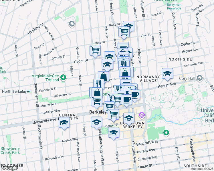 map of restaurants, bars, coffee shops, grocery stores, and more near in Berkeley
