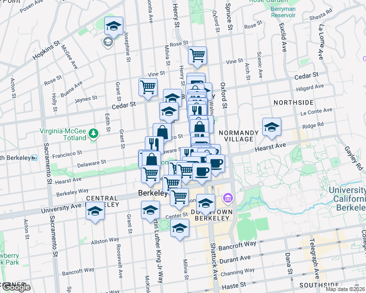 map of restaurants, bars, coffee shops, grocery stores, and more near in Berkeley