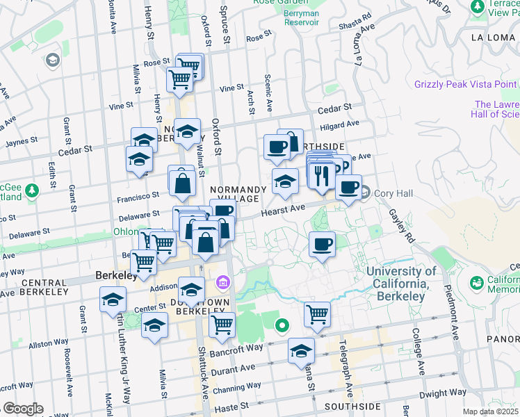 map of restaurants, bars, coffee shops, grocery stores, and more near in Berkeley