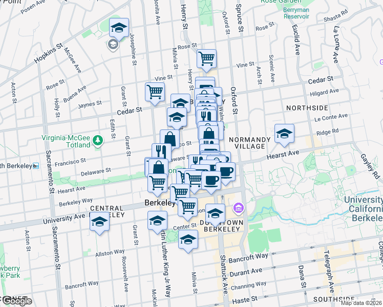 map of restaurants, bars, coffee shops, grocery stores, and more near in Berkeley