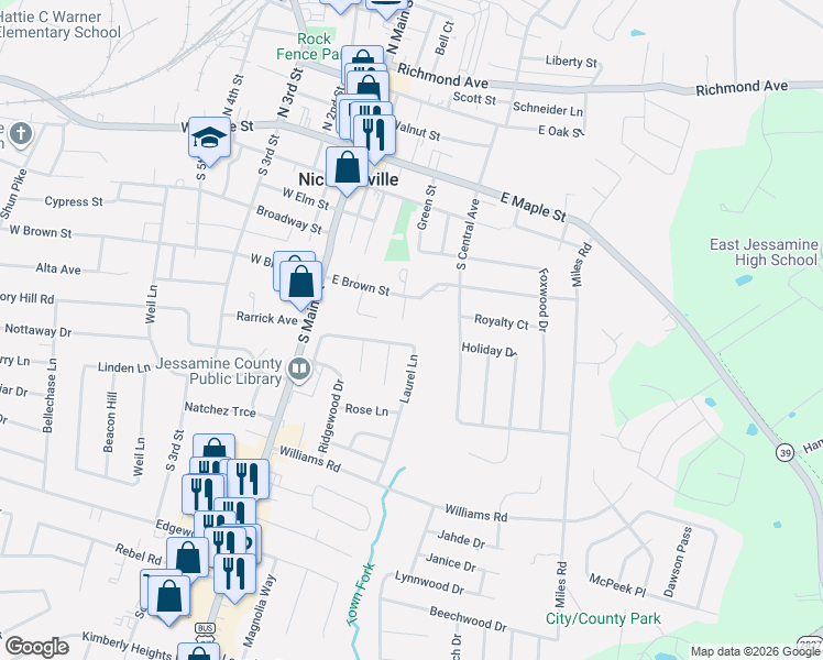 map of restaurants, bars, coffee shops, grocery stores, and more near 132 Floyd Court in Nicholasville