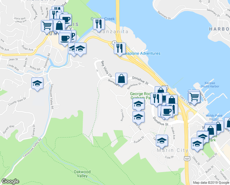 map of restaurants, bars, coffee shops, grocery stores, and more near 14 Braun Court in Sausalito