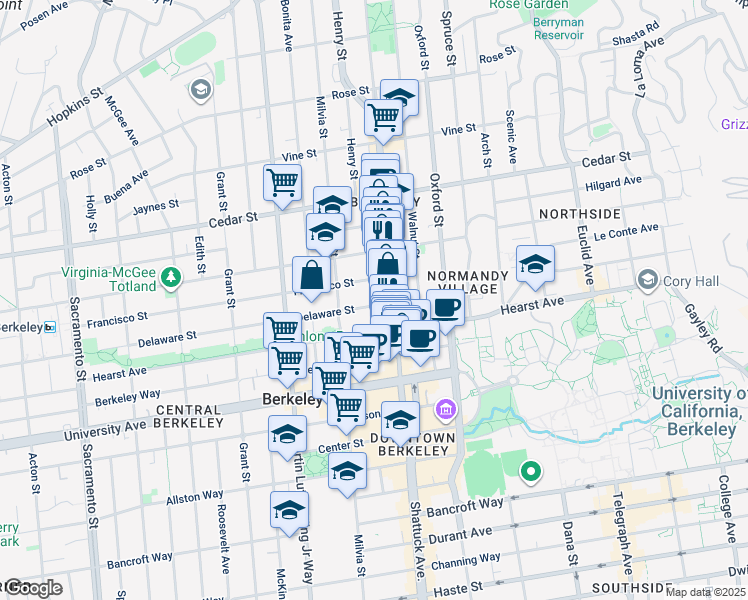 map of restaurants, bars, coffee shops, grocery stores, and more near in Berkeley