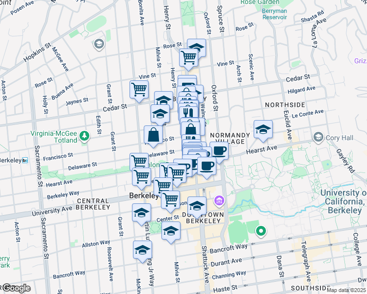 map of restaurants, bars, coffee shops, grocery stores, and more near in Berkeley