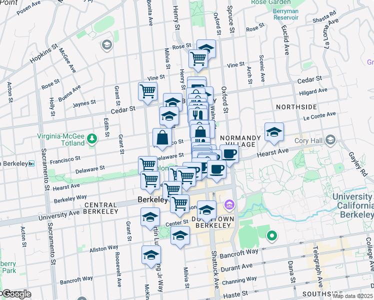 map of restaurants, bars, coffee shops, grocery stores, and more near in Berkeley