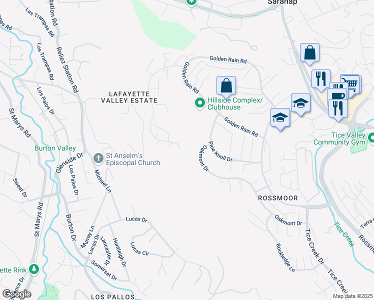 map of restaurants, bars, coffee shops, grocery stores, and more near 2137 Skycrest Drive in Walnut Creek