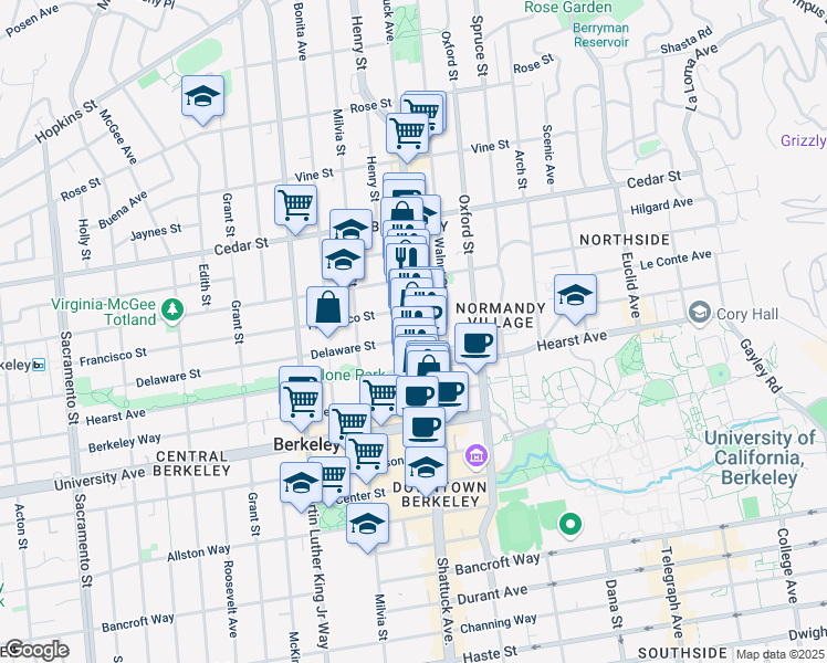 map of restaurants, bars, coffee shops, grocery stores, and more near in Berkeley