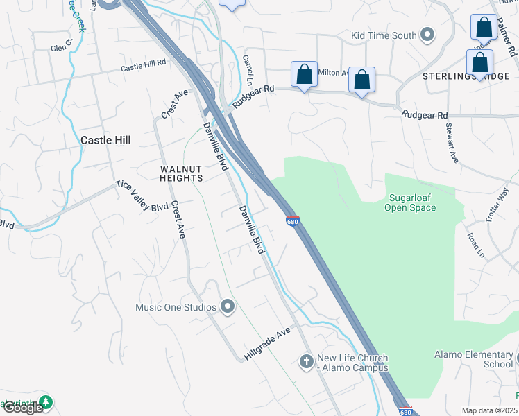 map of restaurants, bars, coffee shops, grocery stores, and more near 5 Brookdale Court in Alamo