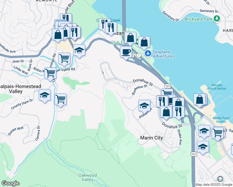map of restaurants, bars, coffee shops, grocery stores, and more near 14 Braun Court in Sausalito