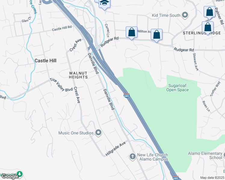 map of restaurants, bars, coffee shops, grocery stores, and more near 5 Brookdale Court in Alamo