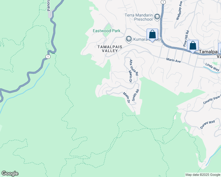 map of restaurants, bars, coffee shops, grocery stores, and more near 848 Marin Drive in Mill Valley