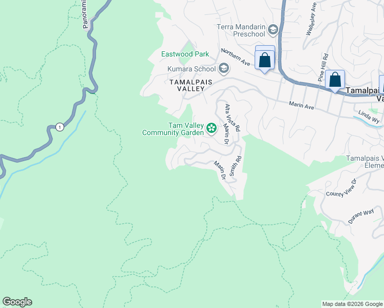 map of restaurants, bars, coffee shops, grocery stores, and more near 848 Marin Drive in Mill Valley