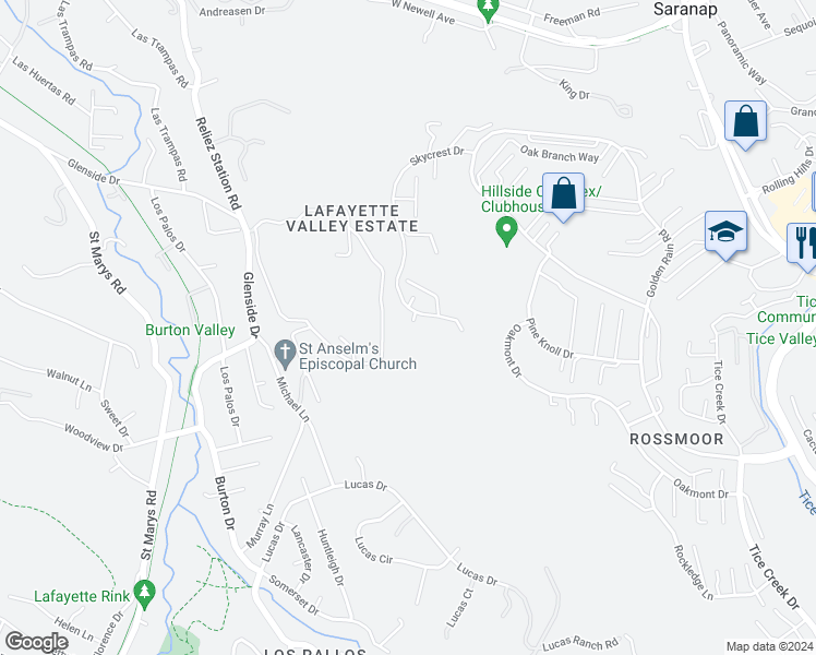 map of restaurants, bars, coffee shops, grocery stores, and more near 1910 Skycrest Drive in Walnut Creek