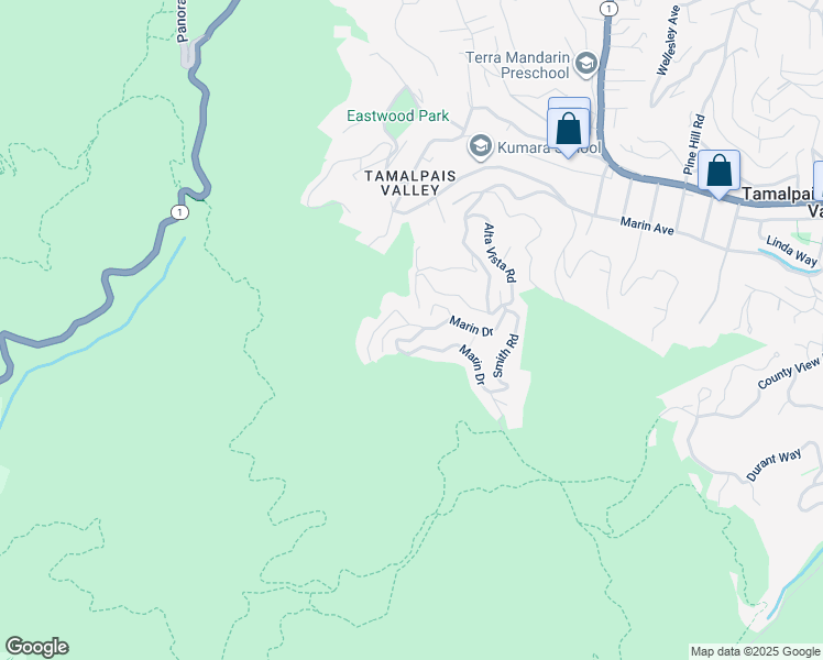 map of restaurants, bars, coffee shops, grocery stores, and more near 848 Marin Drive in Mill Valley