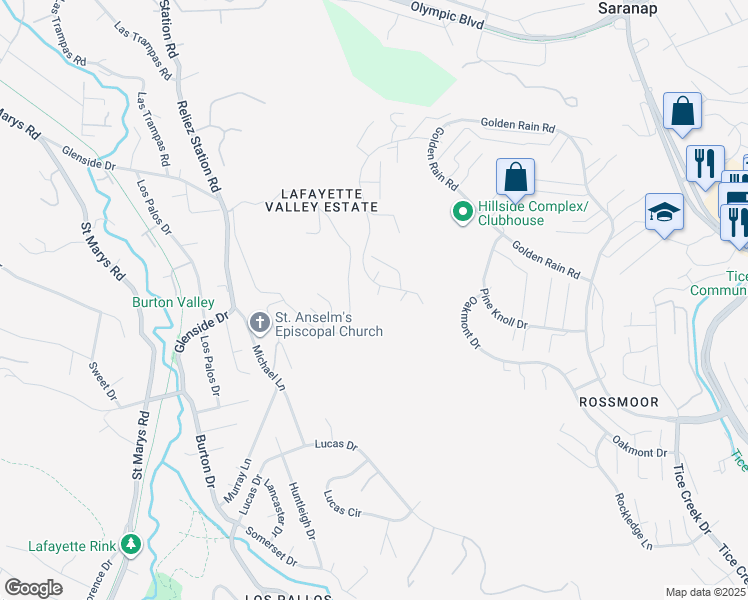 map of restaurants, bars, coffee shops, grocery stores, and more near 1910 Skycrest Drive in Walnut Creek