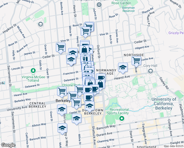 map of restaurants, bars, coffee shops, grocery stores, and more near in Berkeley