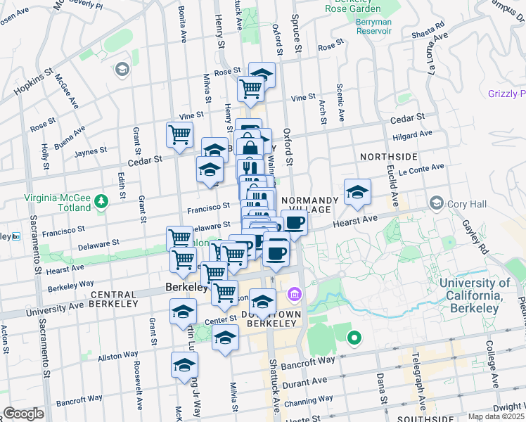 map of restaurants, bars, coffee shops, grocery stores, and more near in Berkeley