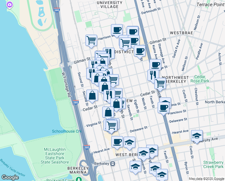 map of restaurants, bars, coffee shops, grocery stores, and more near 817 Jones Street in Berkeley