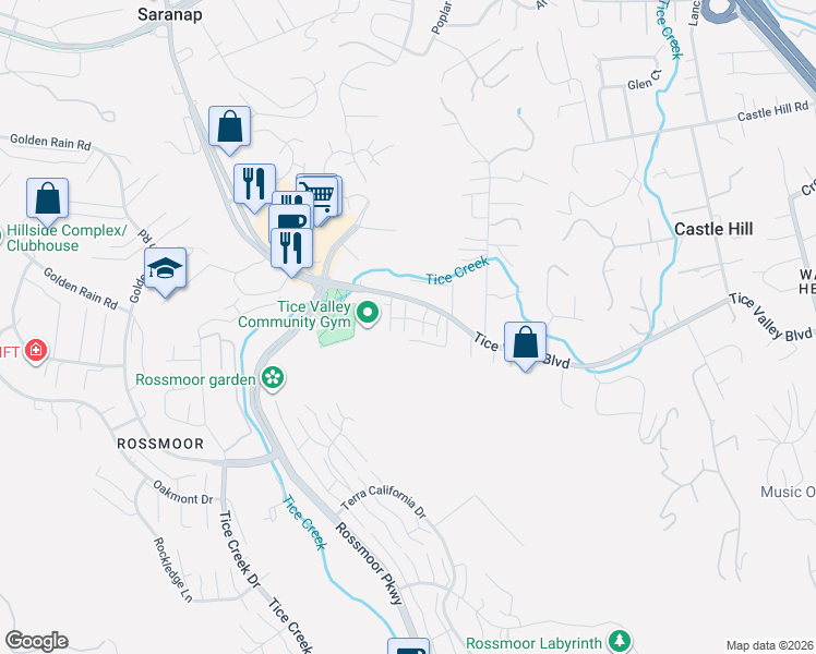 map of restaurants, bars, coffee shops, grocery stores, and more near 206 Chives Way in Walnut Creek