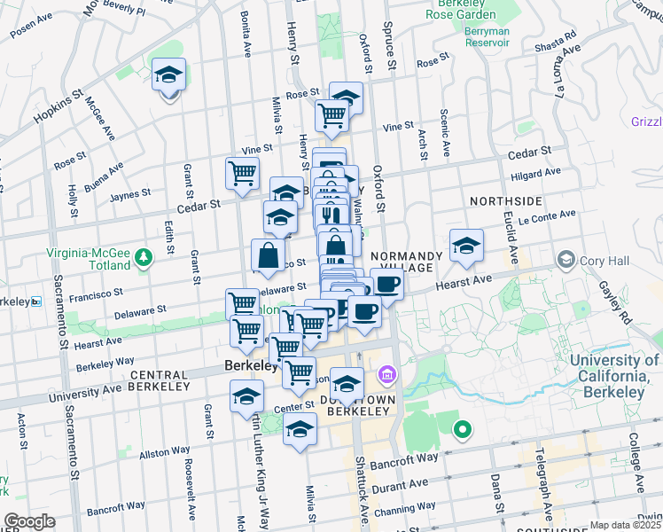 map of restaurants, bars, coffee shops, grocery stores, and more near in Berkeley