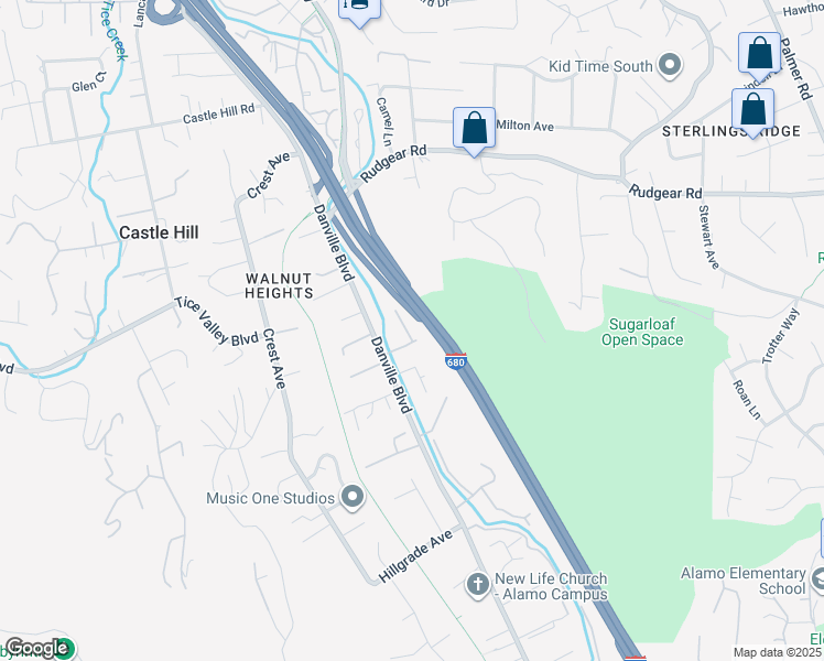 map of restaurants, bars, coffee shops, grocery stores, and more near 4 Brookdale Court in Alamo