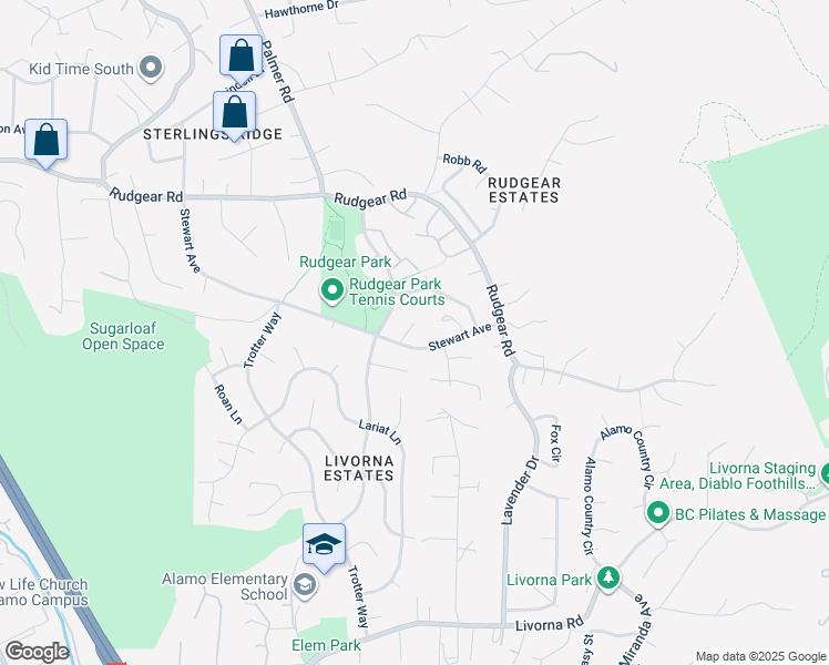 map of restaurants, bars, coffee shops, grocery stores, and more near 2270 Bromfield Court in Walnut Creek