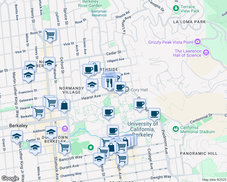 map of restaurants, bars, coffee shops, grocery stores, and more near in Berkeley