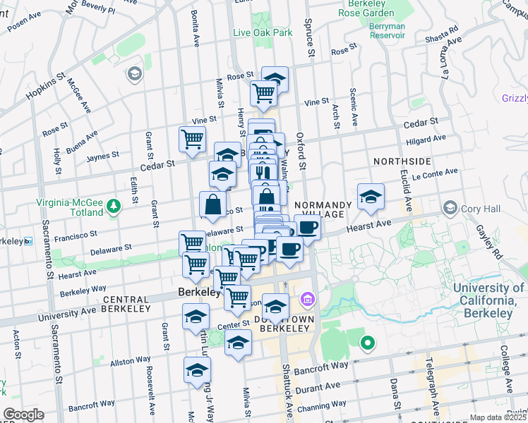map of restaurants, bars, coffee shops, grocery stores, and more near in Berkeley