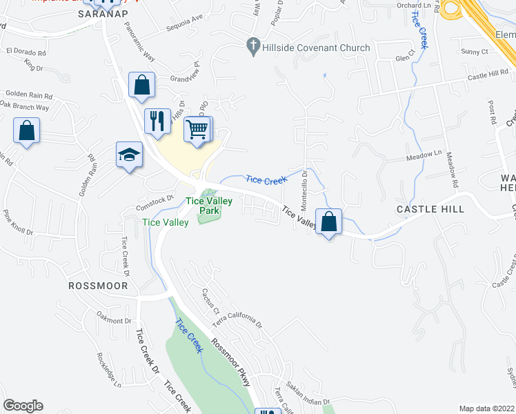 map of restaurants, bars, coffee shops, grocery stores, and more near Chives Way in Walnut Creek