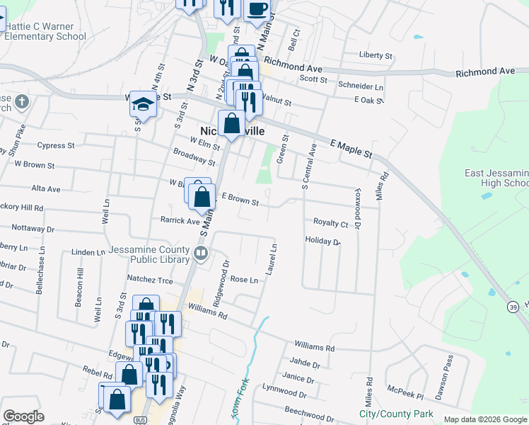 map of restaurants, bars, coffee shops, grocery stores, and more near 132 Floyd Court in Nicholasville