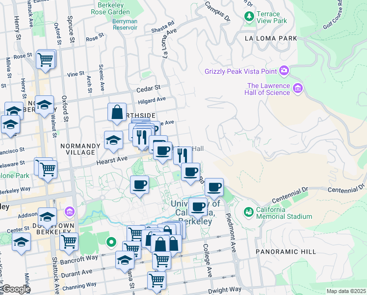 map of restaurants, bars, coffee shops, grocery stores, and more near in Berkeley