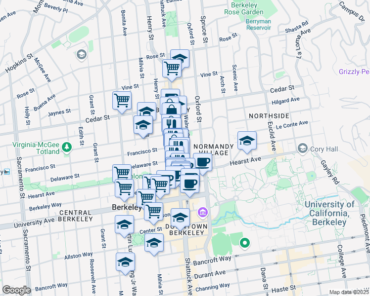 map of restaurants, bars, coffee shops, grocery stores, and more near in Berkeley
