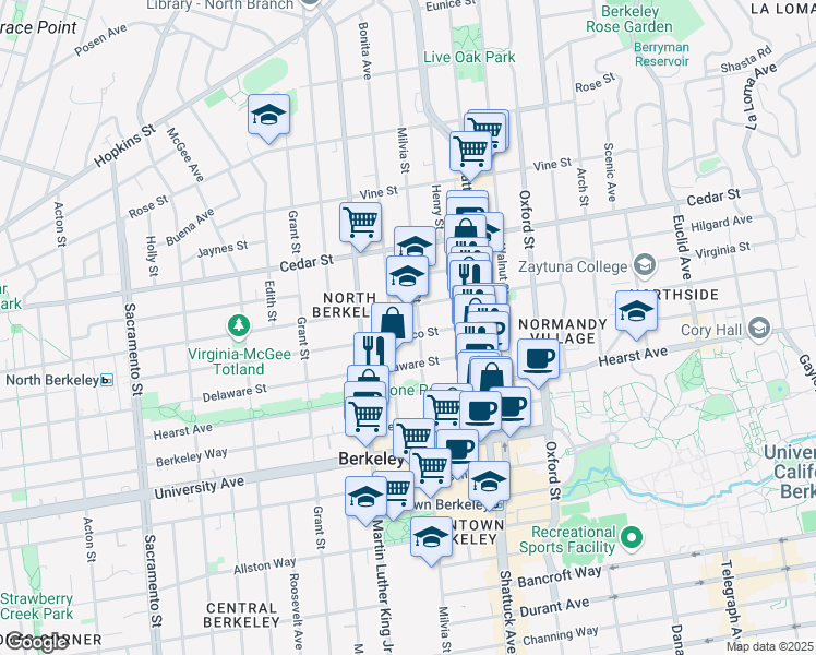 map of restaurants, bars, coffee shops, grocery stores, and more near in Berkeley