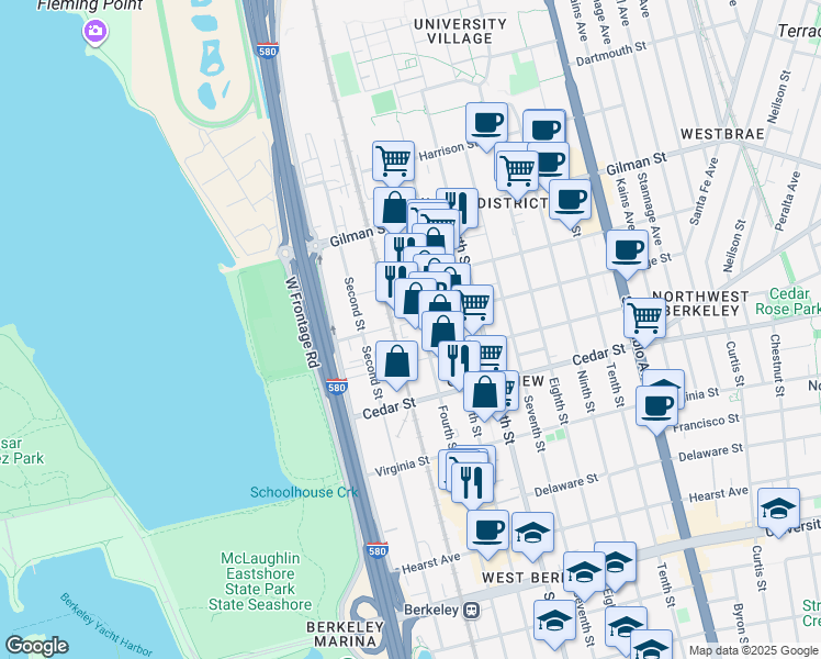 map of restaurants, bars, coffee shops, grocery stores, and more near 1456 Fourth Street in Berkeley