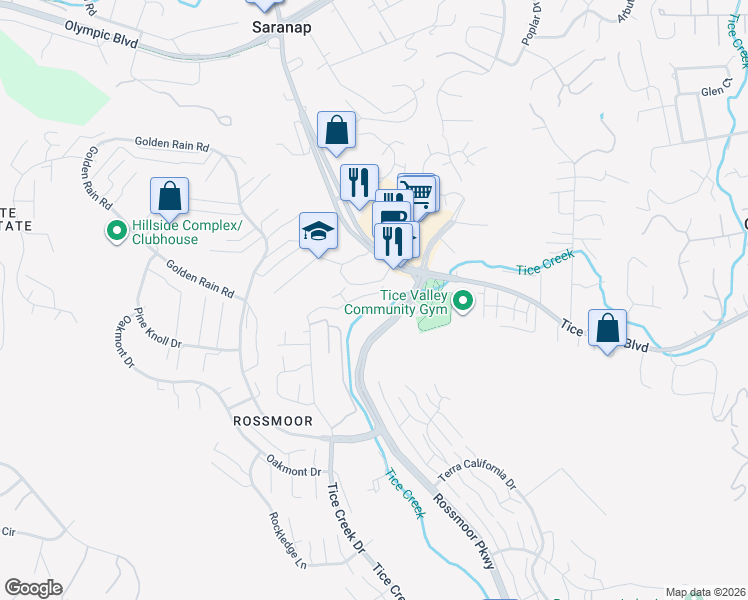 map of restaurants, bars, coffee shops, grocery stores, and more near 1710 Comstock Drive in Walnut Creek