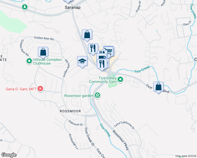 map of restaurants, bars, coffee shops, grocery stores, and more near 1997 Tice Valley Boulevard in Walnut Creek