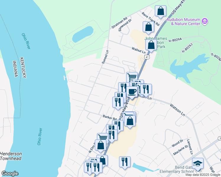 map of restaurants, bars, coffee shops, grocery stores, and more near 201 Watson Lane in Henderson