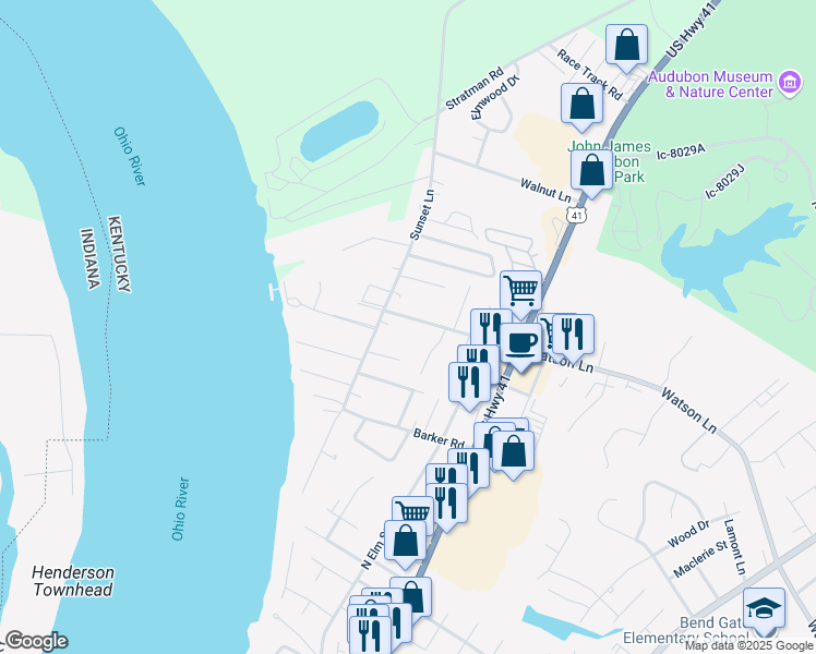 map of restaurants, bars, coffee shops, grocery stores, and more near 201-229 Watson Ln in Henderson